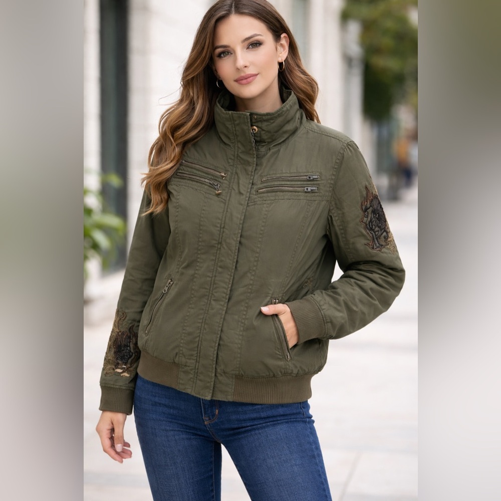 Harley Davidson Army green jacket bomber puffer style Size Small oversized